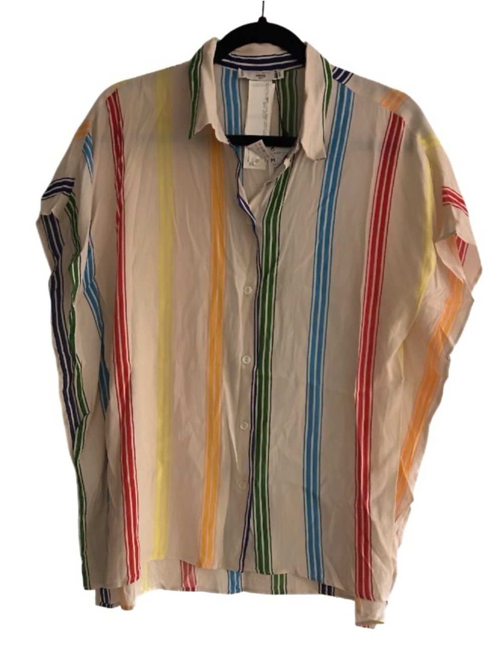 MNG Suit by Mango Button Front Top Size 6 Viscose Multicolor Striped Y2K NEW